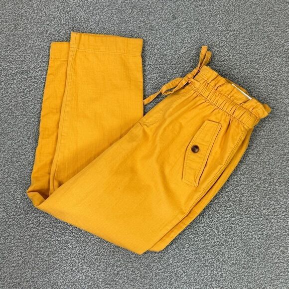 Loft High Rise Paper Bag Straight Leg Crop Pants Yellow Small Elastic Baggy - Picture 5 of 14